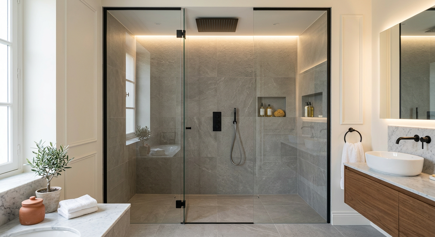 Installation de salle de bain moderne avec douche à l'italienne à Ermont